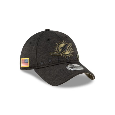 Black Miami Dolphins Hat - New Era NFL Salute To Service 9TWENTY Adjustable Caps USA8936204